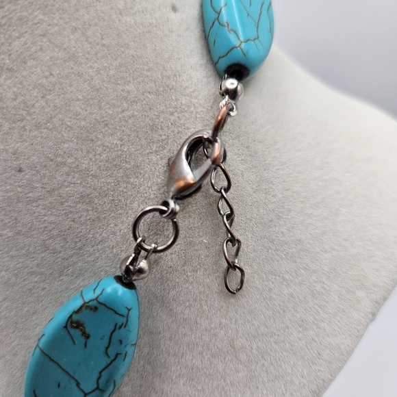 VINTAGE Large Glass Turquoise Flat Beaded Chunky Statement Necklace 38" Boho - Picture 4 of 6